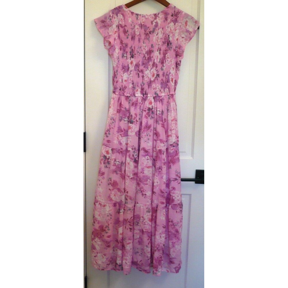 Anthropologie By The River L Smocked Floral Midi Dress Pink Cottagecore Feminine - Picture 7 of 16